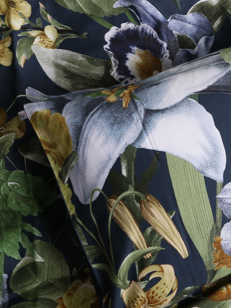 Graham & Brown Navy Blue Glasshouse Flora 100% Cotton Duvet Cover and Pillowcase Set - Image 2 of 5
