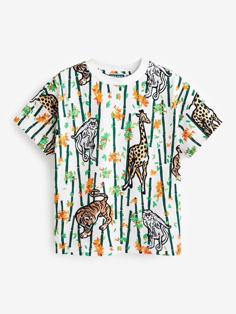 KENZO KIDS Tiger And Giraffe White Print T-Shirt - Image 1 of 1 KENZO KIDS Tiger And Giraffe White Print T-Shirt - Image 1 of 1
