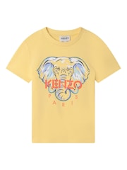 Желтая детская футболка с принтом слонов и логотипом KENZO - Изображение 1 из 2