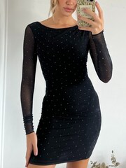Style Cheat Black Hotfix Ruched Mesh Mini Dress - Image 4 of 4