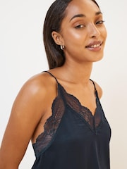 Navy Blue Lace Trim Strappy Cami Top - Image 3 of 5