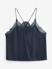Navy Blue Lace Trim Strappy Cami Top - Image 5 of 5
