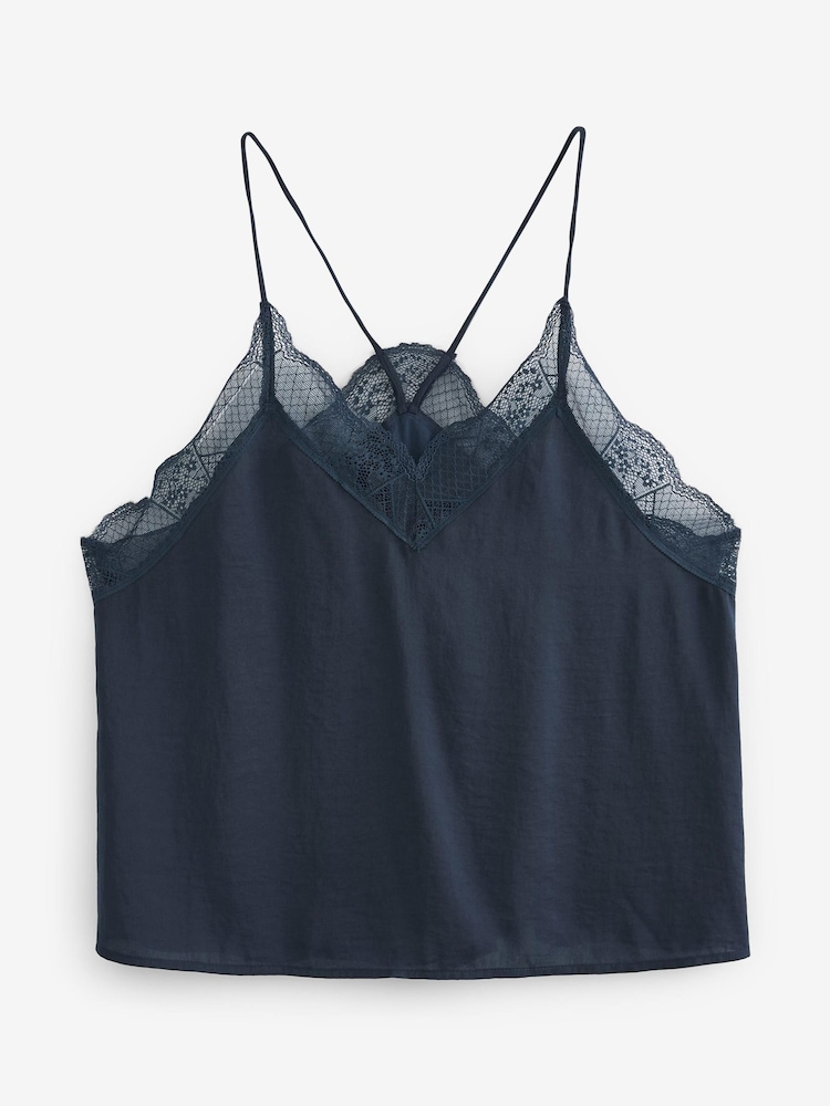 Navy Blue Lace Trim Strappy Cami Top - Image 5 of 5