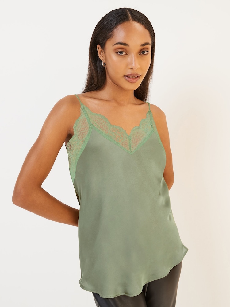 Vert - Caraco à bretelles et bordures Dentelle - Image 2 of 6
