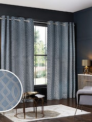 Blue Next Collection Luxe Heavyweight Maeve Damask Velvet Eyelet Lined Curtains - Image 1 of 5