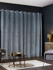 Blue Next Collection Luxe Heavyweight Maeve Damask Velvet Eyelet Lined Curtains - Image 2 of 5