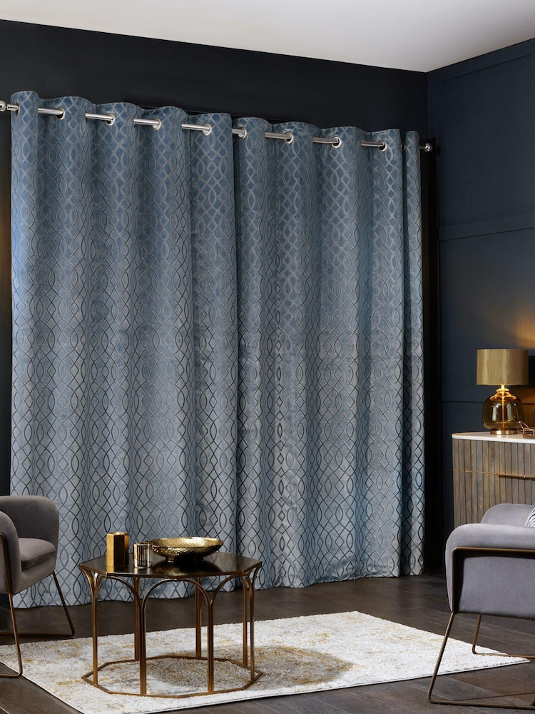 Blue Next Collection Luxe Heavyweight Maeve Damask Velvet Eyelet Lined Curtains - Image 2 of 5