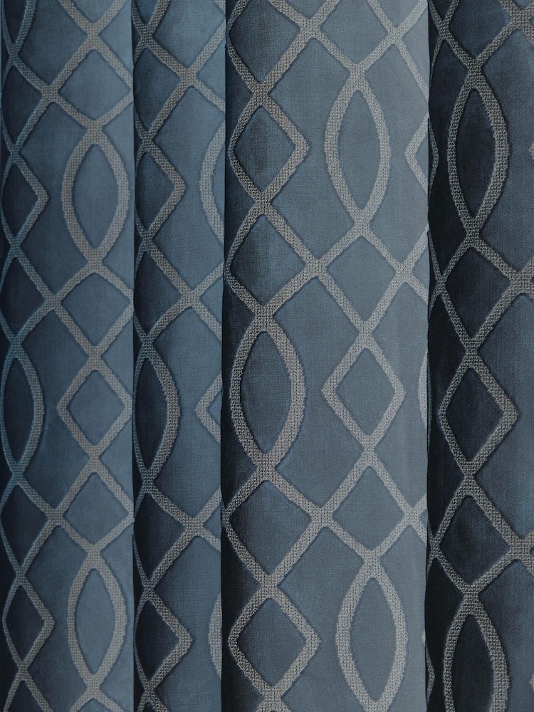 Blue Next Collection Luxe Heavyweight Maeve Damask Velvet Eyelet Lined Curtains - Image 5 of 5