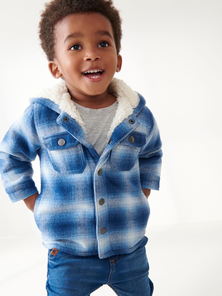 Blue Check Hooded Shacket (3mths-7yrs) - Image 1 of 8 Blue Check Hooded Shacket (3mths-7yrs) - Image 1 of 8