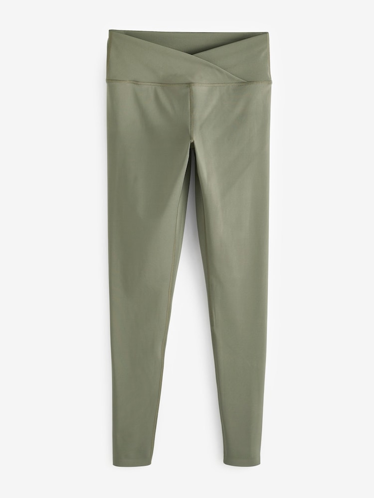 Olive Green Active Studio Sports Wrap Front High Waist Full Length Leggings - Image 8 of 9