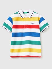Benetton Boys Striped Logo Polo Shirt - Image 1 of 3