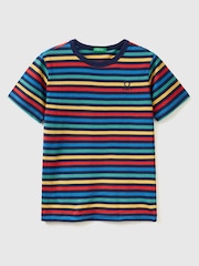 Benetton Boys Striped 100% Cotton Logo T-Shirt - Image 1 of 2