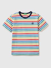 Benetton Boys Striped 100% Cotton Logo T-Shirt - Image 1 of 4