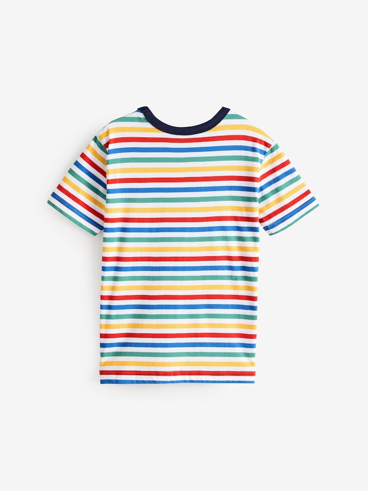 Benetton Boys Striped 100% Cotton Logo T-Shirt - Image 2 of 4