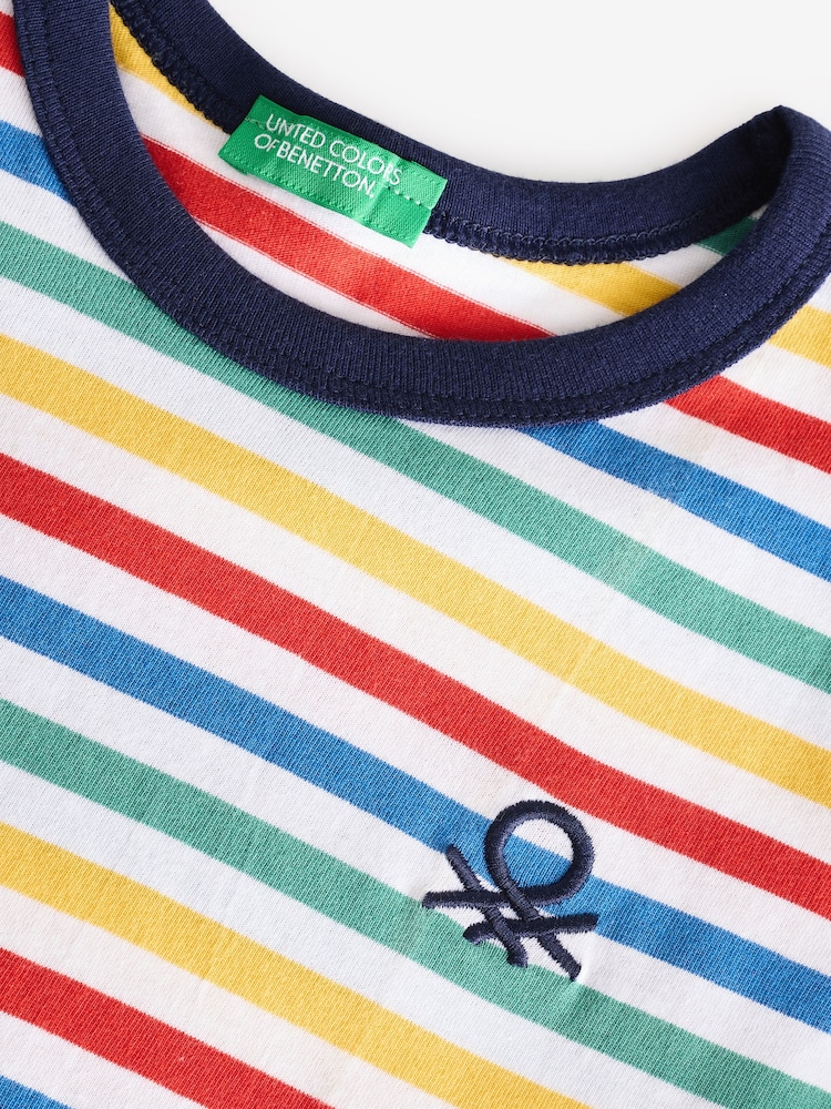Benetton Boys Striped 100% Cotton Logo T-Shirt - Image 3 of 4
