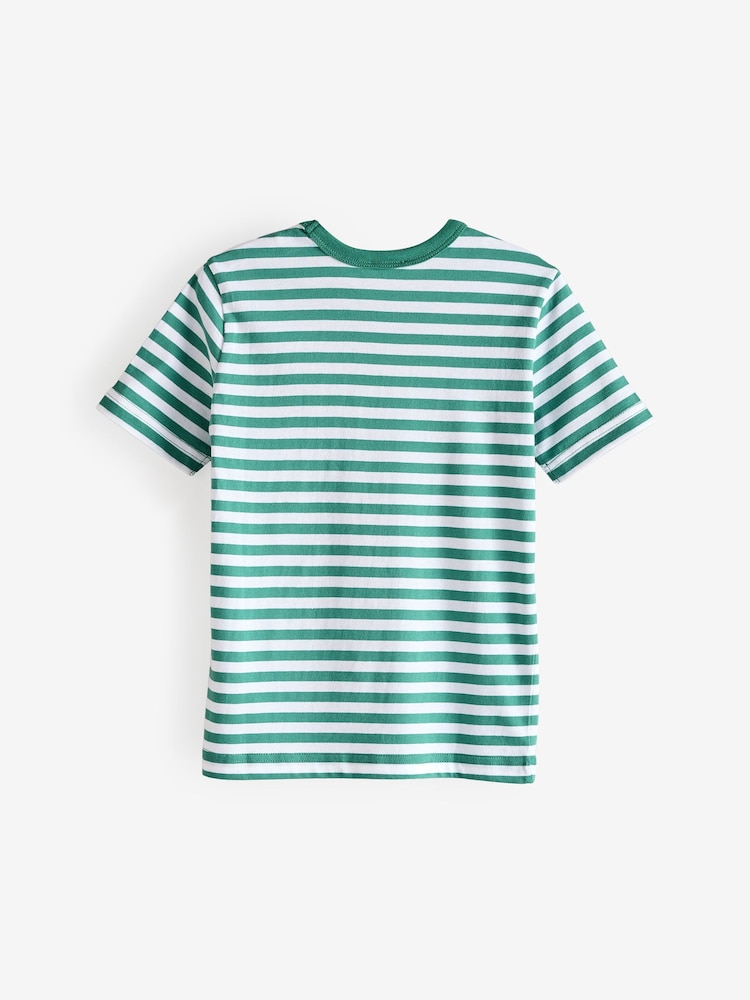 Benetton Boys Striped 100% Cotton Logo T-Shirt - Image 2 of 4