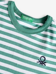 Benetton Boys Striped 100% Cotton Logo T-Shirt - Image 4 of 4