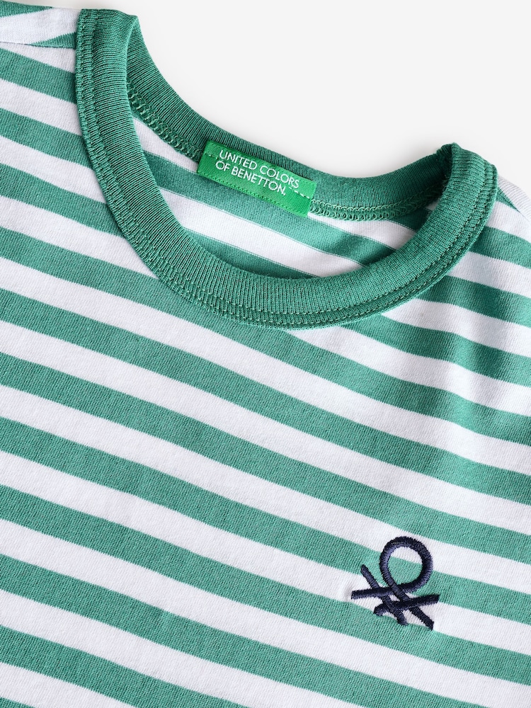 Benetton Boys Striped 100% Cotton Logo T-Shirt - Image 4 of 4