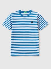 Benetton Boys Striped 100% Cotton Logo T-Shirt - Image 1 of 4