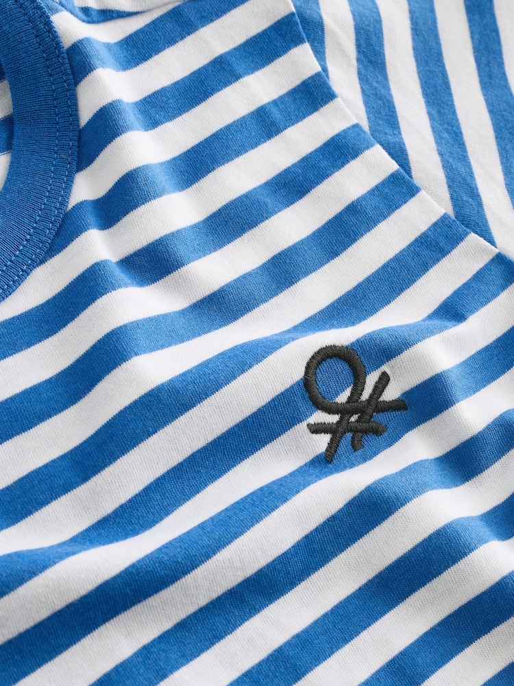 Benetton Boys Striped 100% Cotton Logo T-Shirt - Image 4 of 4