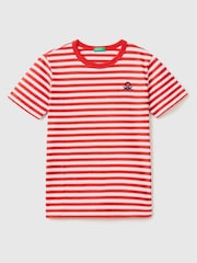 Benetton Boys Striped 100% Cotton Logo T-Shirt - Image 1 of 4