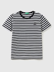 Benetton Boys Striped 100% Cotton Logo T-Shirt - Image 1 of 2