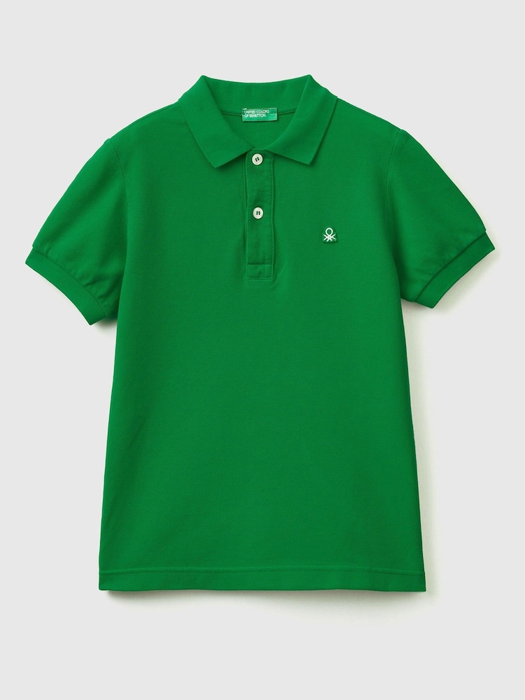 Benetton Boys 100% Cotton Logo Polo Shirt - Image 1 of 2