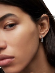 All Saints Silver Tone Pave Link Huggie Earrings - Image 1 of 4