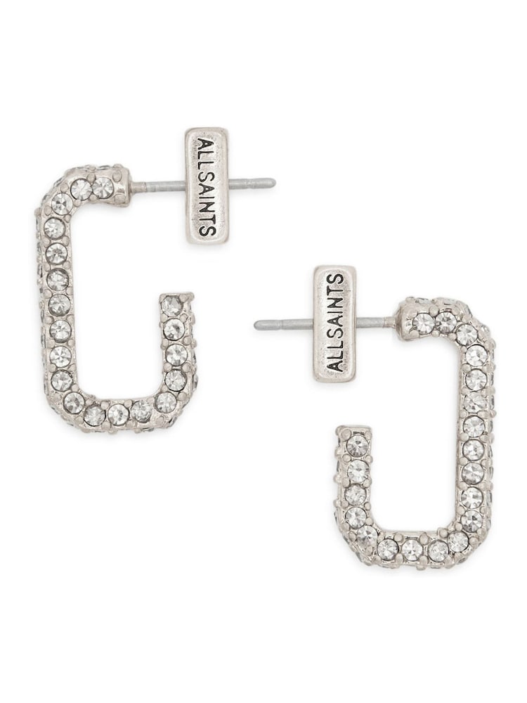 All Saints Silver Tone Pave Link Huggie Earrings - Image 2 of 4