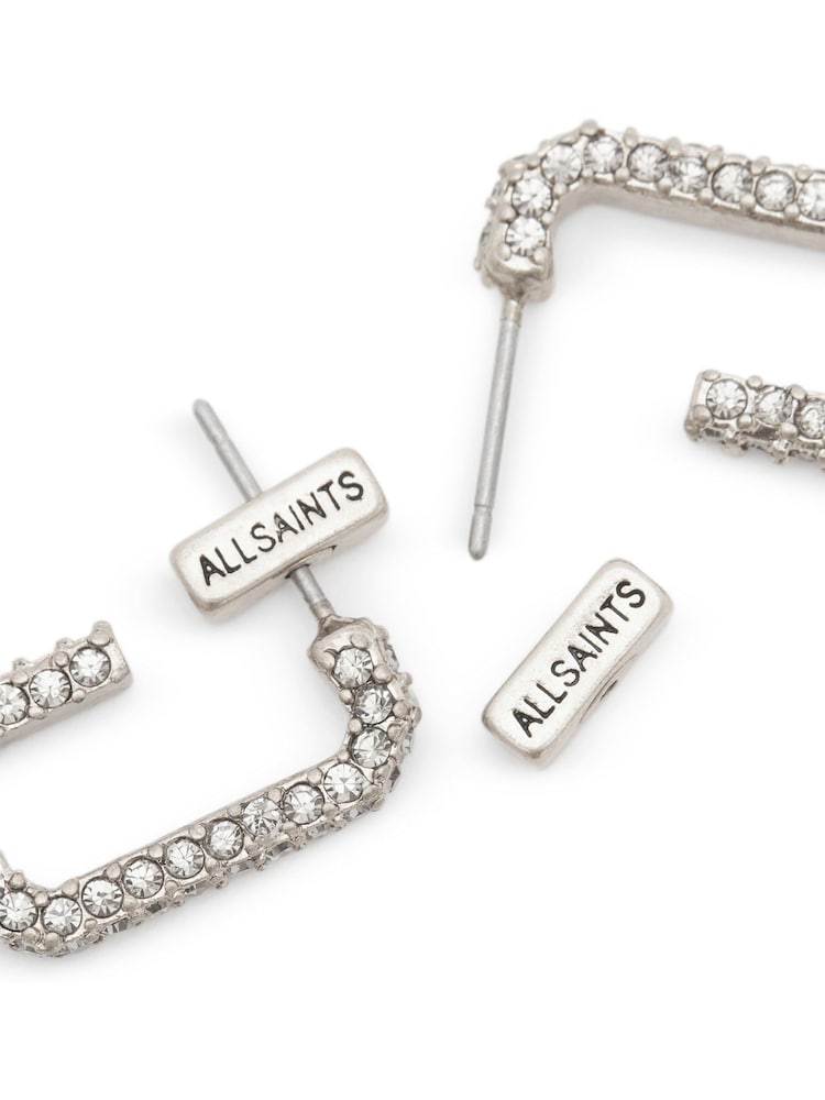 All Saints Silver Tone Pave Link Huggie Earrings - Image 4 of 4