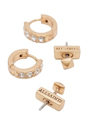 AllSaints Gold Tone Studded Huggie Earrings Set - Image 1 of 1