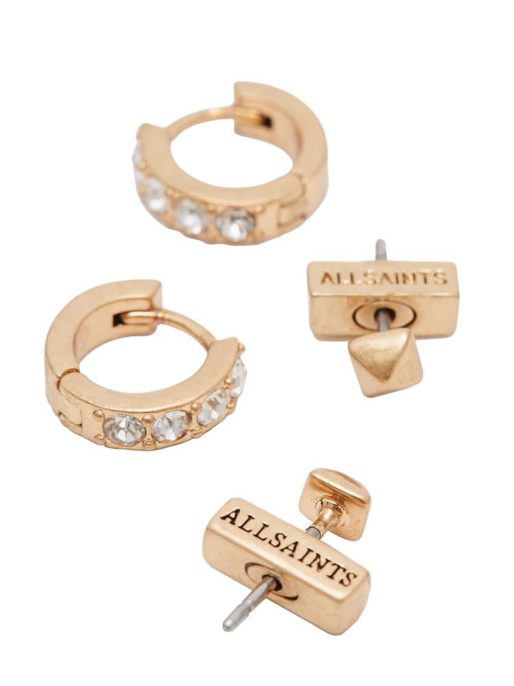 AllSaints Gold Tone Studded Huggie Earrings Set - Image 1 of 1