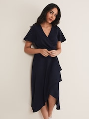 Phase Eight Blue Petite Petite Julissa Frill Wrap Dress - Image 3 of 6