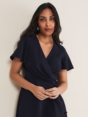 Phase Eight Blue Petite Petite Julissa Frill Wrap Dress - Image 4 of 6