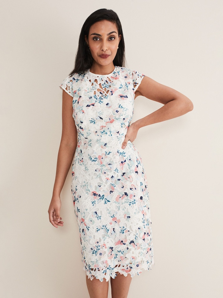 Phase Eight Cream Petite Franky Floral Lace Dress - Image 1 of 6