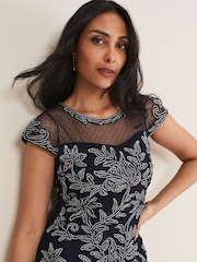 Phase Eight Blue Petite Zila Tapework Dress - Image 4 of 6
