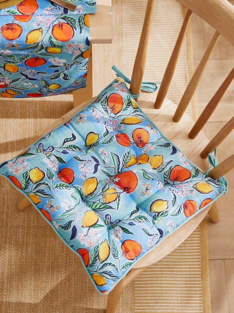 Matthew Williamson Blue Citrus Grove Cotton Linen Blend Seat Pad - Image 1 of 4