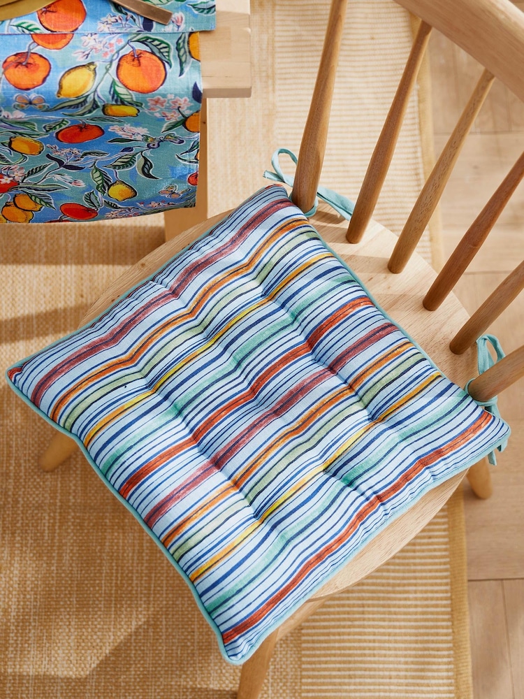 Matthew Williamson Blue Citrus Grove Cotton Linen Blend Seat Pad - Image 2 of 4