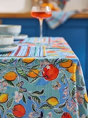 Matthew Williamson Blue Citrus Grove Cotton Linen Blend Table Cloth - Image 2 of 3