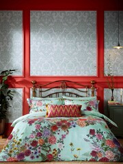 Matthew Williamson Green Floral Bloom Cotton Duvet Cover and Pillowcase Set - Image 1 of 4
