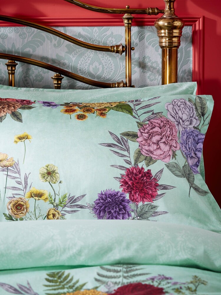 Matthew Williamson Green Floral Bloom Cotton Duvet Cover and Pillowcase Set - Image 2 of 4
