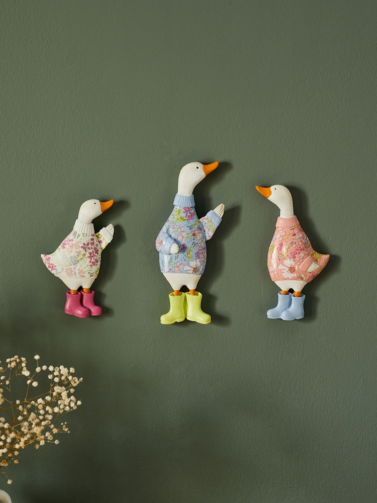 Set of 3 Multi Colour Geese Wall Art Plaques - Image 1 of 5