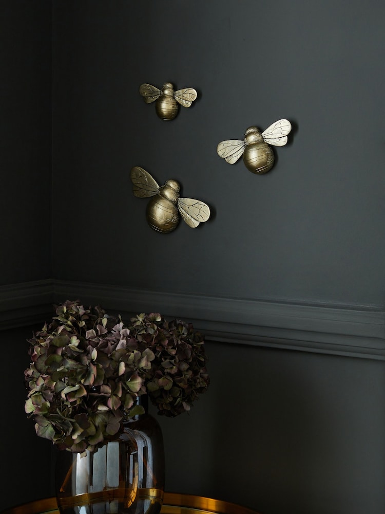 Gold Set of 3 Bee Wall Plaque - Image 2 of 6
