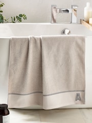 Natural Monogram Bath 100% Cotton Towel - Image 1 of 5