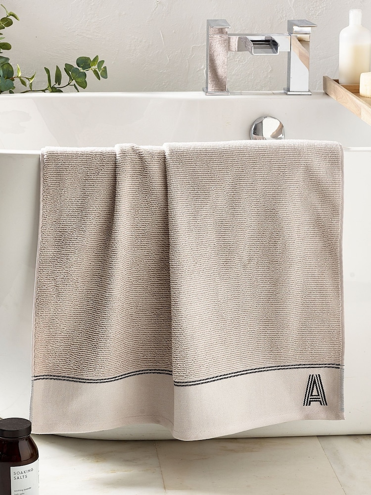 Natural Monogram Bath 100% Cotton Towel - Image 1 of 5