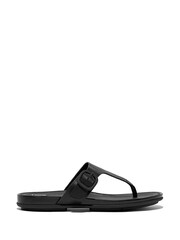 FitFlop Gracie Rubber Buckle Leather Toe Post Black Sandals - Image 1 of 4