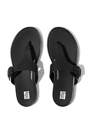 FitFlop Gracie Rubber Buckle Leather Toe Post Black Sandals - Image 3 of 4