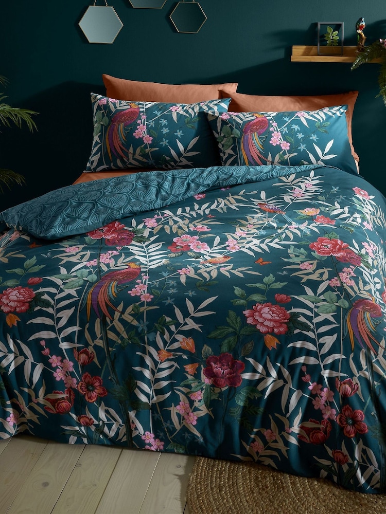 Juego de funda de edredón y funda de almohada con estampado de pájaros y flores tropicales de Catherine Lansfield - Imagen 1 de 4 Juego de funda de edredón y funda de almohada con estampado de pájaros y flores tropicales de Catherine Lansfield - Imagen 1 de 4