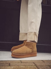 Chestnut Brown Shower Repellent Suede Faux Fur Lined Platform Boots - Image 1 of 8