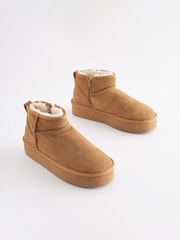 Chestnut Brown Shower Repellent Suede Faux Fur Lined Platform Boots - Image 4 of 8